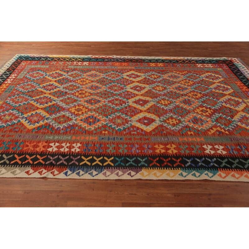 South Western Style Kilim Oriental Rug Hand-Woven Orange Wool Carpet - 8'0"x 11'4"