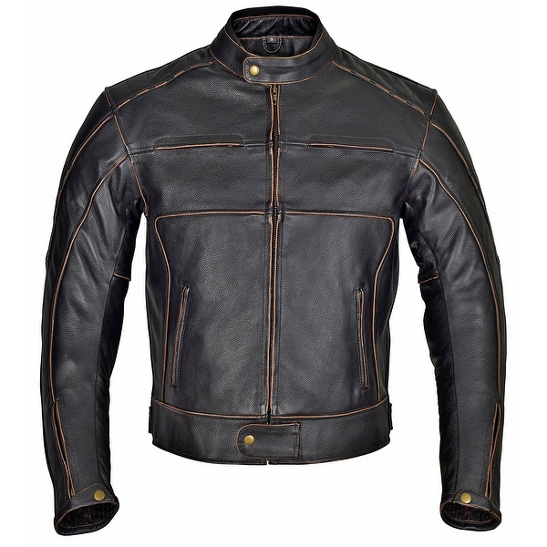 Men Motorcycle Armor Leather Jacket Vintage Style