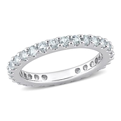 Miadora 7/8ct TGW Aquamarine Eternity Ring in 10k White Gold