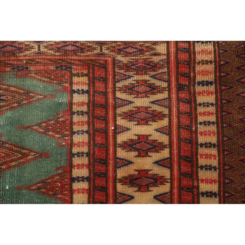 Hand Knotted Oriental 100% Wool Carpet Traditional Geometric Green Bokhara Area Rug - 4' 6'' X 3' 2''