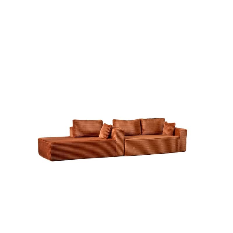 Modular L Shaped Sectional Sofa with Chaise Lounge, Corduroy Upholstered Boneless Sleeper Sofa, Compression Sofa with Deep Seat
