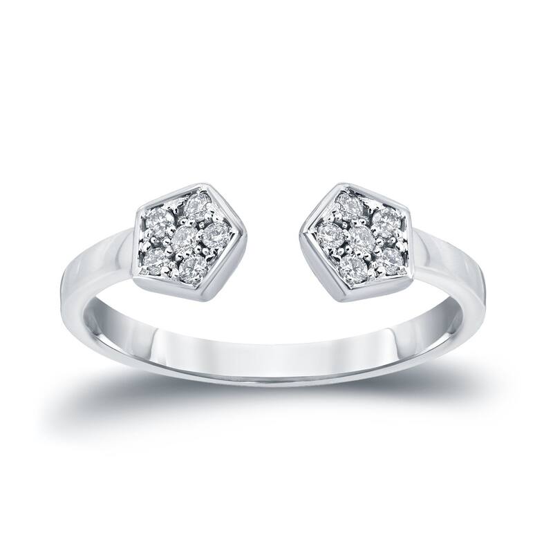 Auriya 14k Gold Stackable Open Hexagon Diamond Ring 1/8ct TW - White - 4
