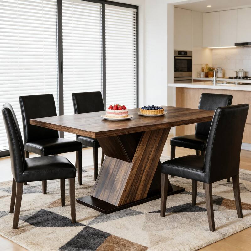 Wood Coffee Table, Kitchen Table for 4-6 People, Dining Table Greeting Table with X Shaped Base