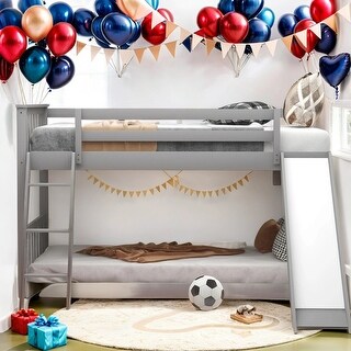 Modern Twin Over Twin Bunk Bed With Convertible Slide And Ladder,