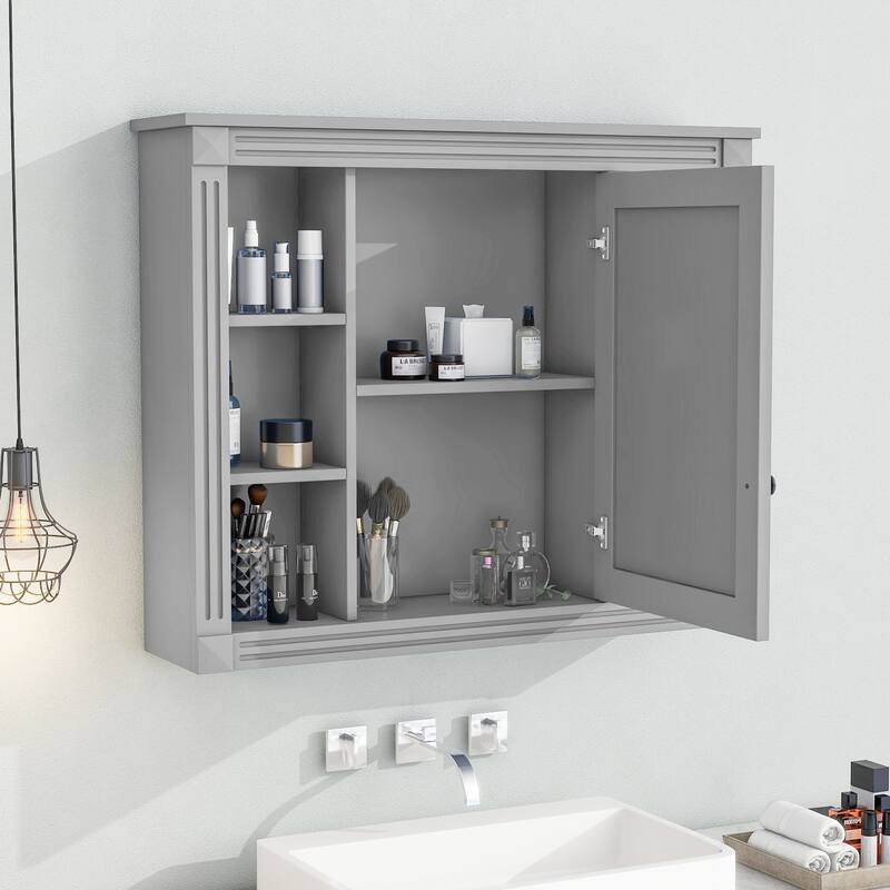 35 in. W x 28.7 in. H Rectangular Surface Mount Bathroom Medicine Cabinet with Mirror with Open Shelves