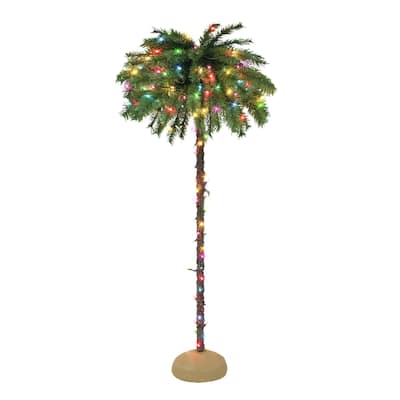 Pre-lit Artificial Christmas Outdoor Palm Tree - 6’ - Multi-Color Lights - 6 Foot