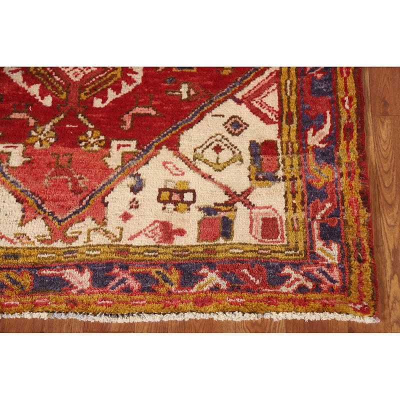Handmade Vegetable Dye Heriz Persian Vintage Runner Rug - 3'6"x 10'8"