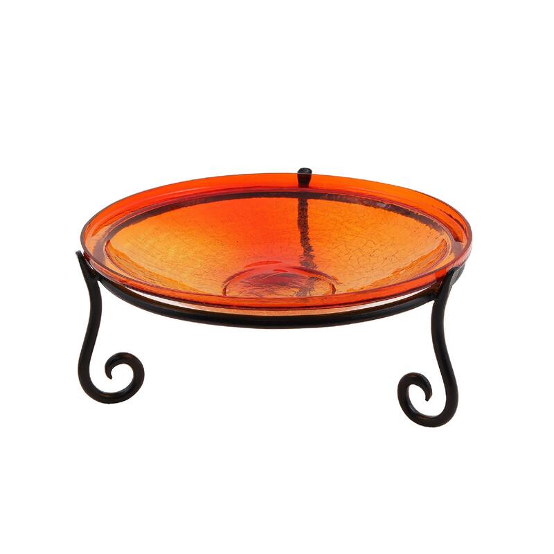 Achla Designs Reflective Crackle Glass Birdbath Bowl With Short Stand II, 14 Inch Diameter, Red