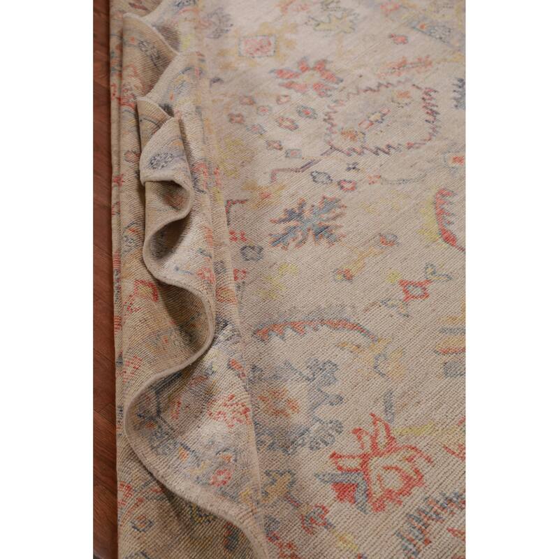 Hand Knotted Oriental 100% Wool Carpet Transitional All-Over Beige & Ivories Oushak Area Rug - 8' 9'' X 6' 0''