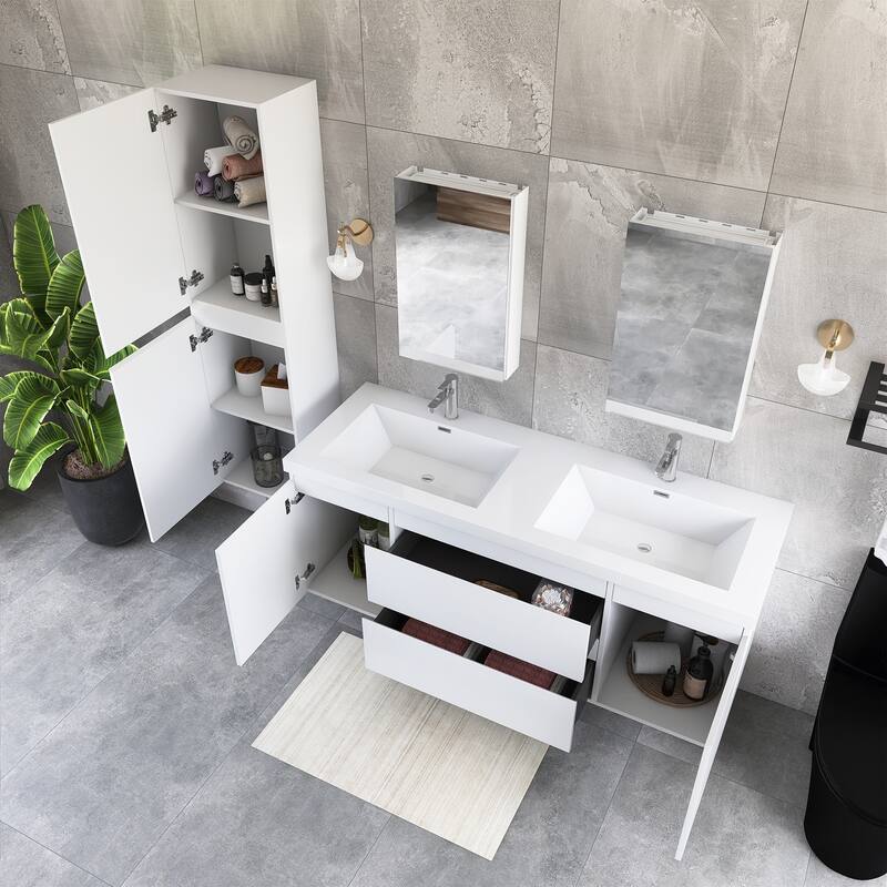 60'' Double Bathroom Vanity Set With Resin Top - 58.5'' x 19.5'' x 22.5''