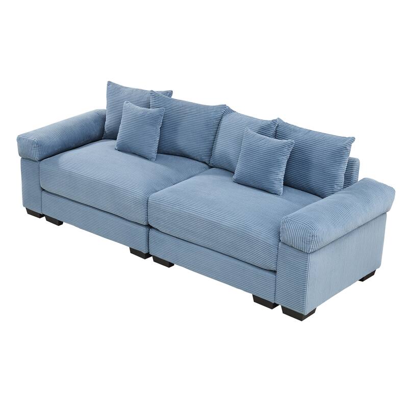 92" Oversized Corduroy Couch for Living Room, Upholstered Loveseat Sofa with Wide Armrests and Throw Pillows for Apartment