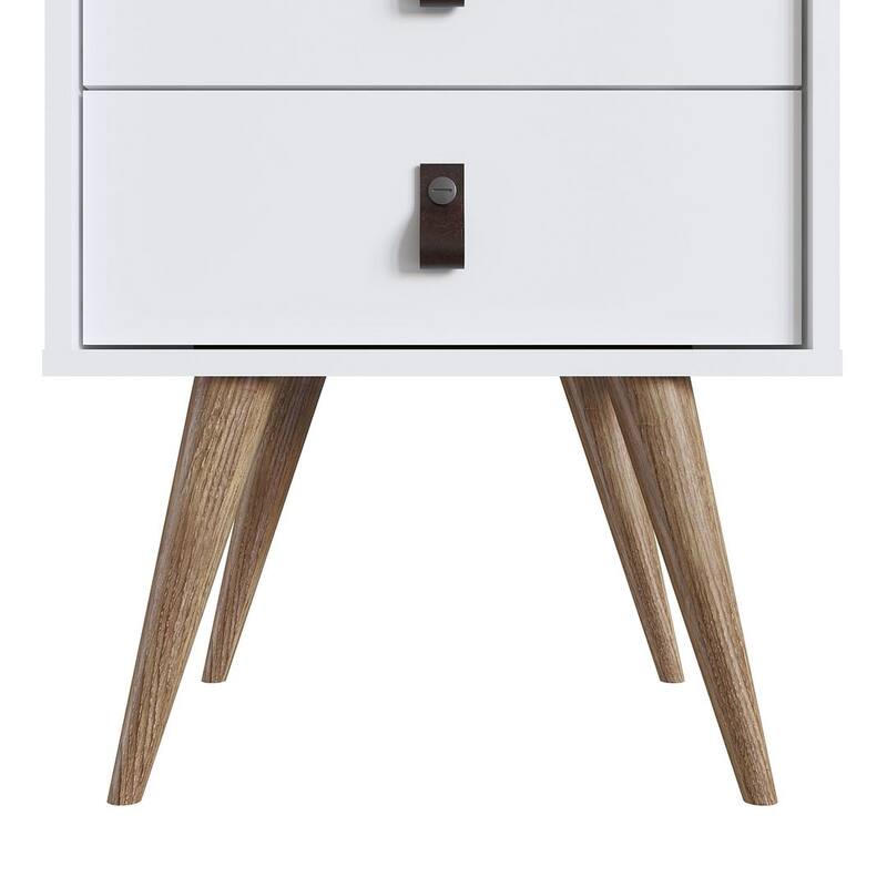 Manhattan Comfort Amber Nightstand with Faux Leather Handles in Blue and Nature