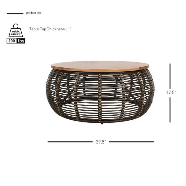 dimension image slide 0 of 3, The Curated Nomad Doolittle Round Rattan Coffee Table