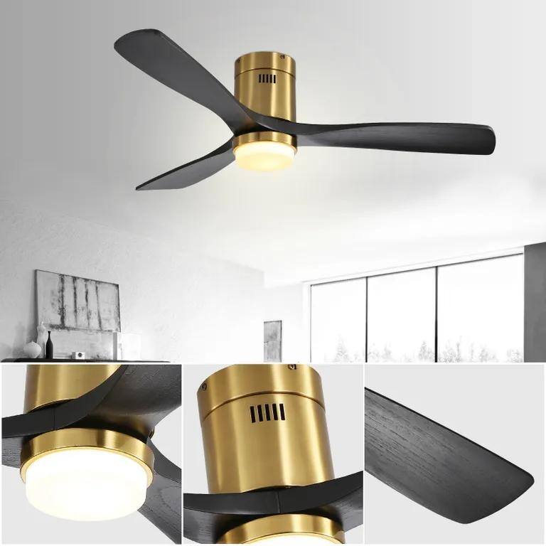 Wooden Ceiling Fan with Dimmable 3-Color LED Light & 6-Speed DC Motor, Flush Mount Fan with Timer Fuction