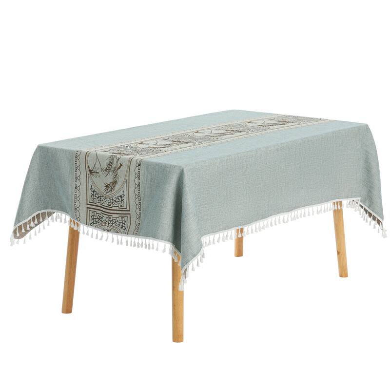 1 Pack Rectangle Tablecloth, Cotton Linen Spillproof Table Cover - Garden Green - 55x71inch