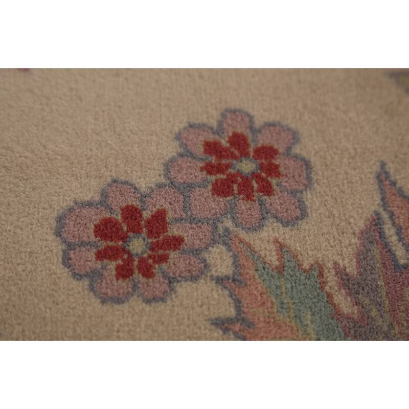 Floral Ivory Aubusson Chinese Area Rug Hand-Knotted Wool Carpet - 9'1"x 12'1"
