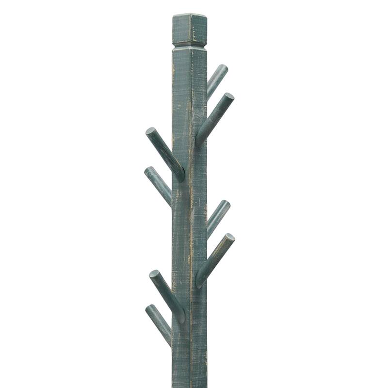 Rena Coat, Hat Rack Stand, 8 Wood Stems, 72 Inch Rustic Green Mahogany