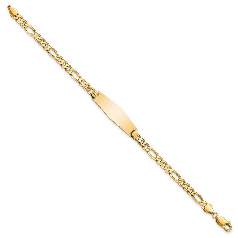 Curata 9.5mm 14k Yellow Gold Engravable Flat Figaro Link Soft Diamond Shape ID Bracelet