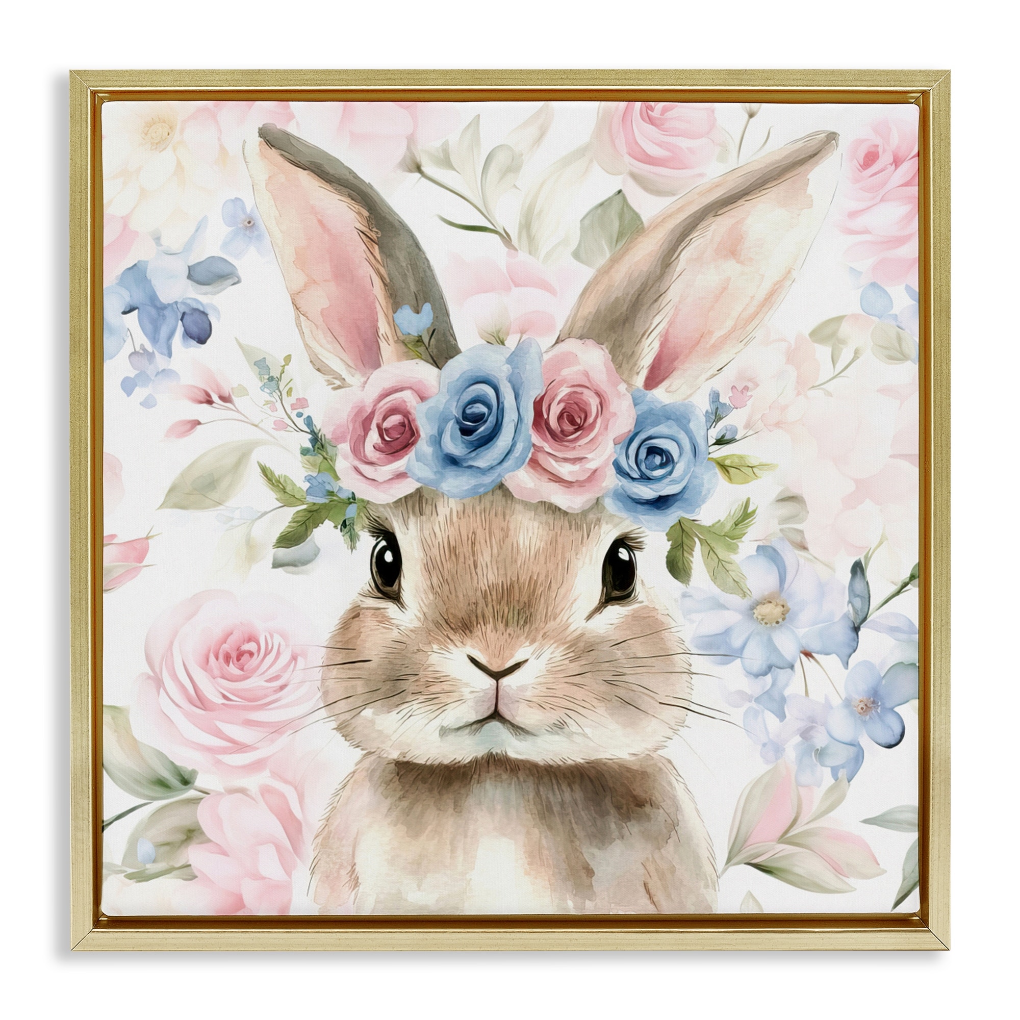 Stupell Flower Power Bunny Framed Floater Canvas Wall Art Design By Tina LeCour