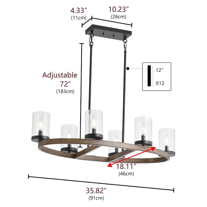 6-Lights Creative Modern Glass Shape Round Dimmable Chandelier - 35.8"D×10.2"W×72"H (Adjustable)