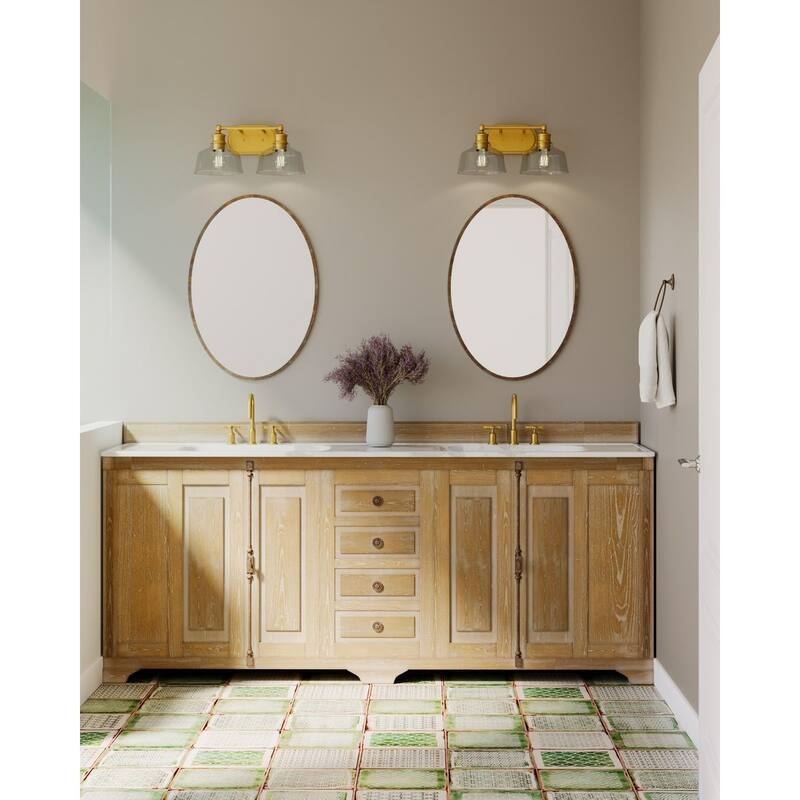 Singleton Collection 2-Light 17 in. Vintage Brass Vanity Light with Clear Glass Shades - Small