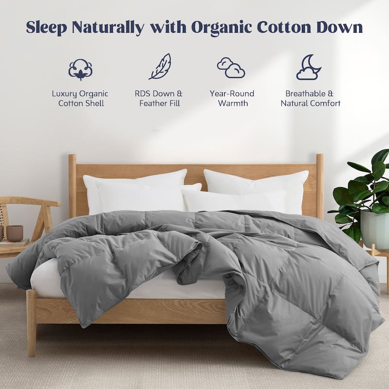 All Season 100% Organic Cotton Down Duvet Insert Medium Warmth Comforter - King - Gray