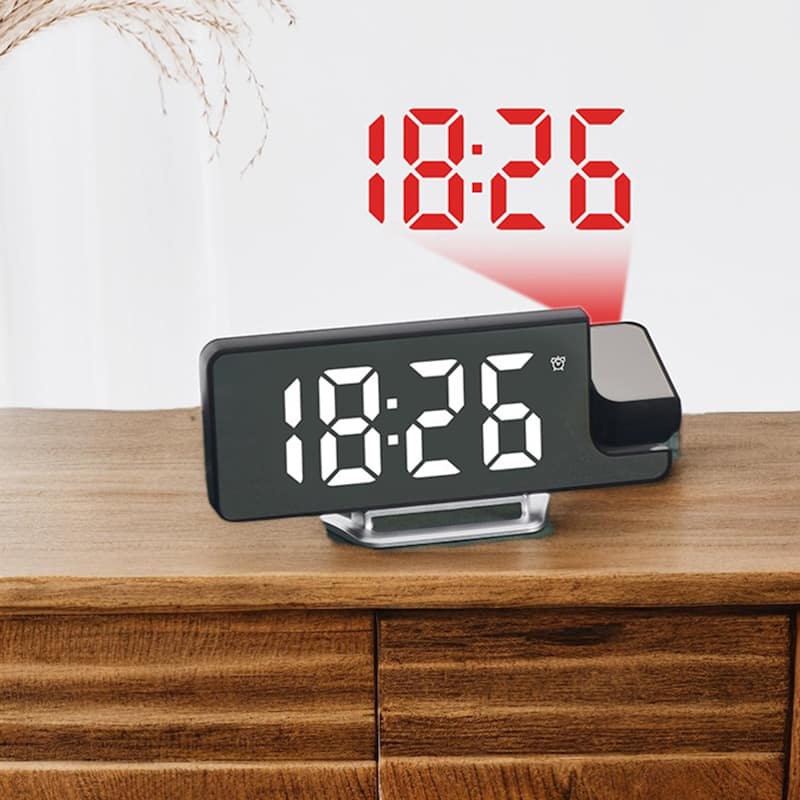 Projection Alarm Clocks with Big Numbers Temperature Display, Dimmable, 12/24H for Deep Sleepers, 7.5 x 2.8 x 1 inch - White