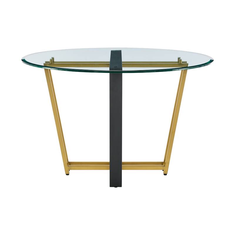 Sanaya Dining Table, 48 Inch Glass Top, Gold Steel, Black Iron - Gold, Black, Clear