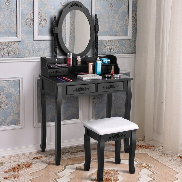 shop costway vanity wood makeup dressing table stool set bedroom