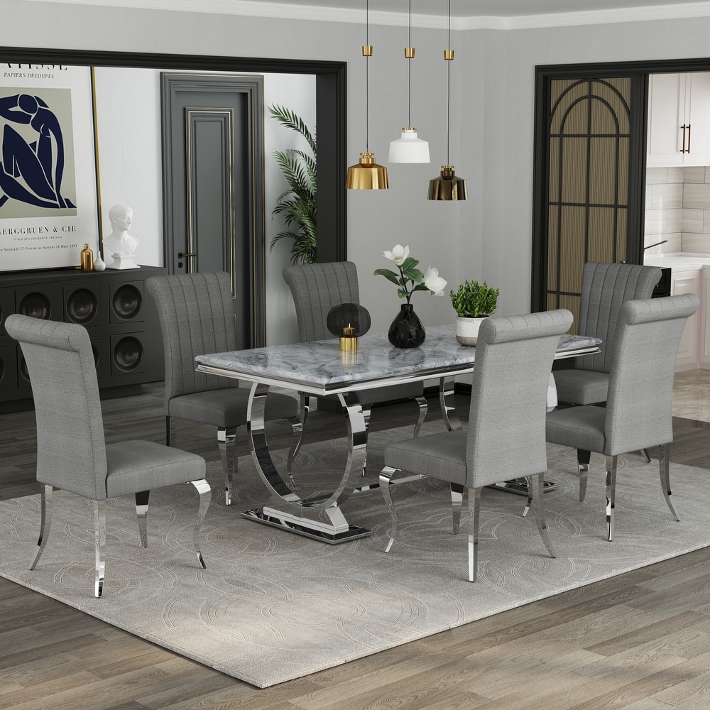 Luxurious Dining Room Table Set with Velvet Dining Chairs