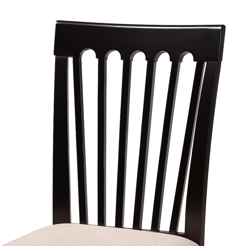 Victorian Dining Set - 7 Piece Sand Fabric Upholstered Wood Table & Chairs