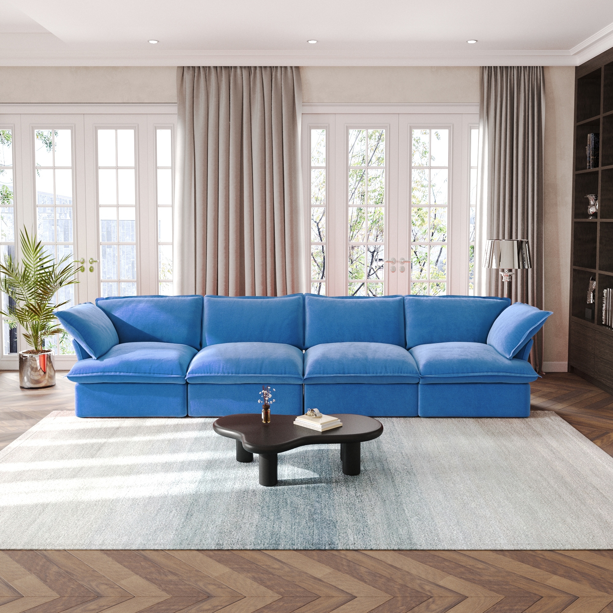 Modular Sectional Sofa Couch, 162.98" Velvet 4 Seater Sofa, Sofa Couch for Living Room Apartment