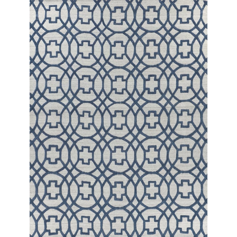 EXQUISITE RUGS Windsor Hand-loomed Wool/Bamboo Silk Dark Blue/Grey Area Rug.