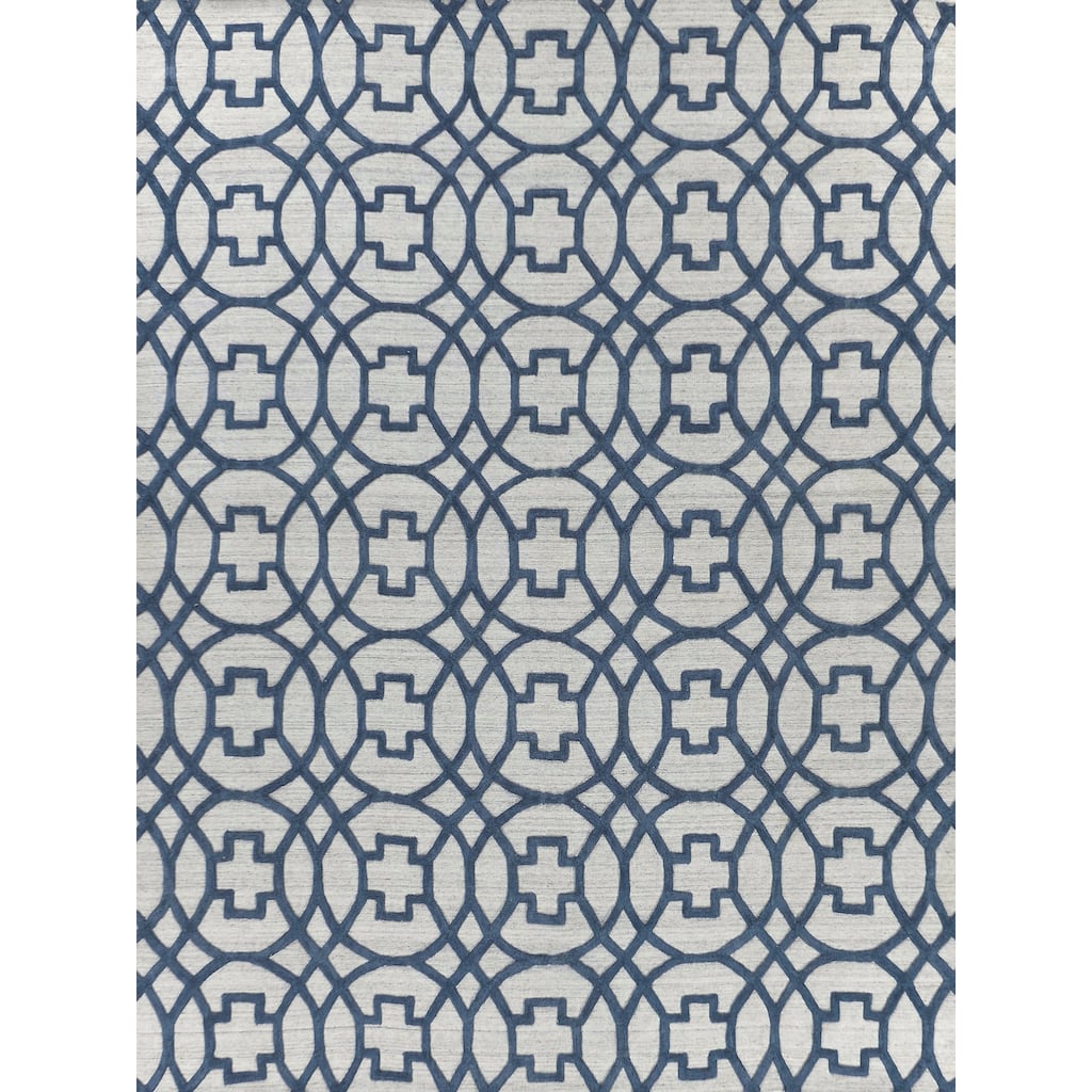 EXQUISITE RUGS Windsor Hand-loomed Wool/Bamboo Silk Dark Blue/Grey Area Rug.