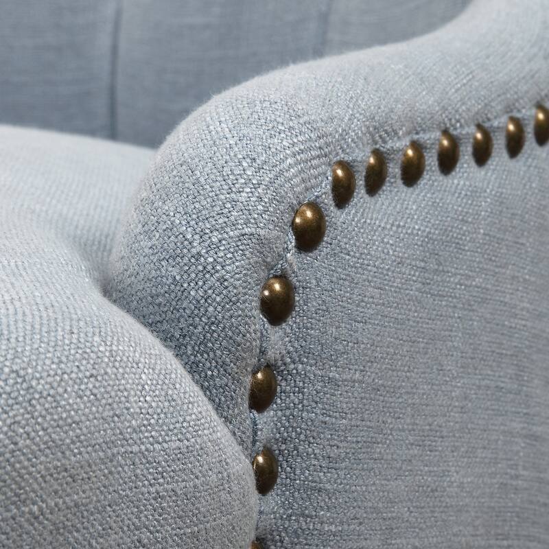 Rioni Light Blue Tufted Wing Chair with Bronze Nailhead Trim