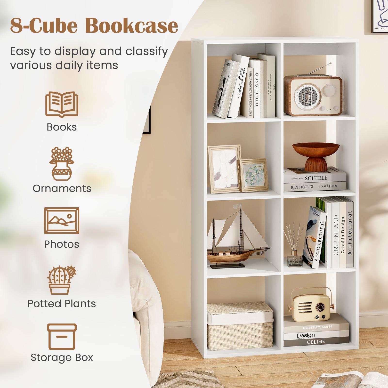 Gymax 2PCS 8-Cube Bookcase Freestanding Cube Storage Organizer w