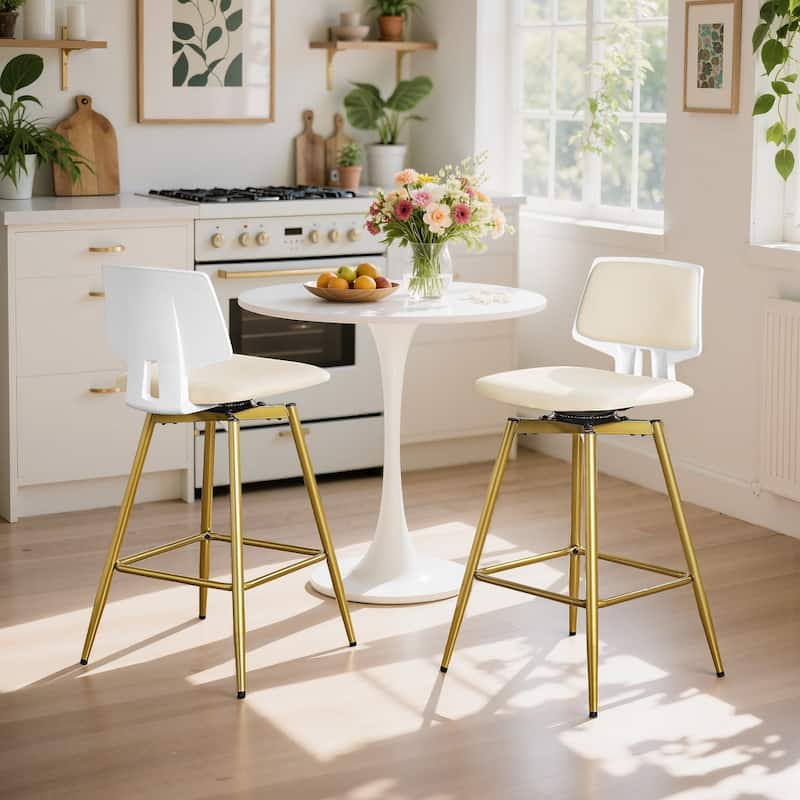 VECELO 2/4-Piece 360° Swivel PU Leather Bar Stools with Footrest Multi-Purpose Space-Saving Bar Stools for Small Apartments