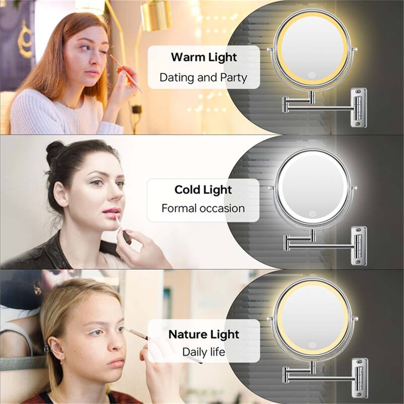 Wall Mounted Makeup Mirror w/ Down Double-Sided 1x/10x Magnification
