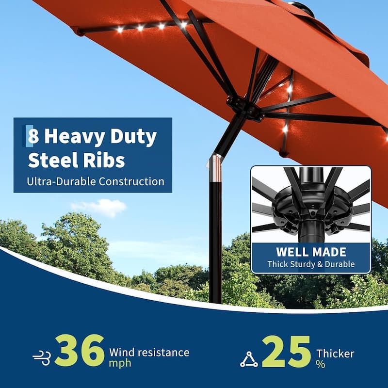 9 FT Outdoor Table Patio Umbrella, Waterproof UV Protection with Solar Lights
