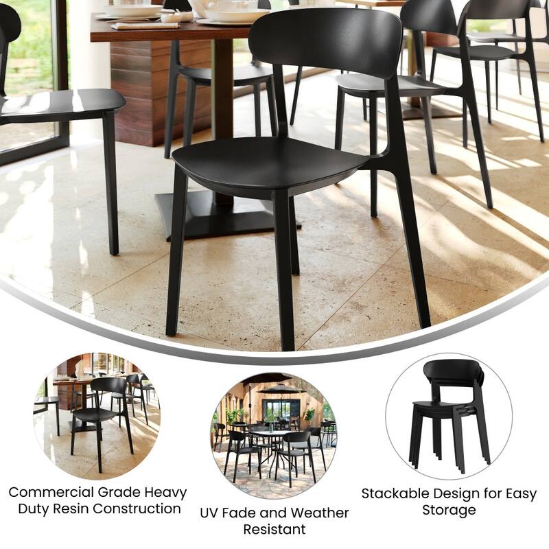 Commercial All-Weather Resin Stack Chair with Contoured Backrest-Set of 4 - 19"W x 19.5"D x 31"H