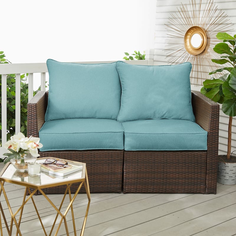 Sorra Home Outdura Solid Indoor/Outdoor Deep Seating Loveseat Pillow and Cushion Set - 29 in x 27 in x 5 in - ETC Aqua