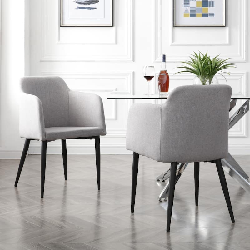 Set of 2 23-inch Arm Chairs with Black Metal Legs and Tufted Back - 23” x 21” x 36.5”