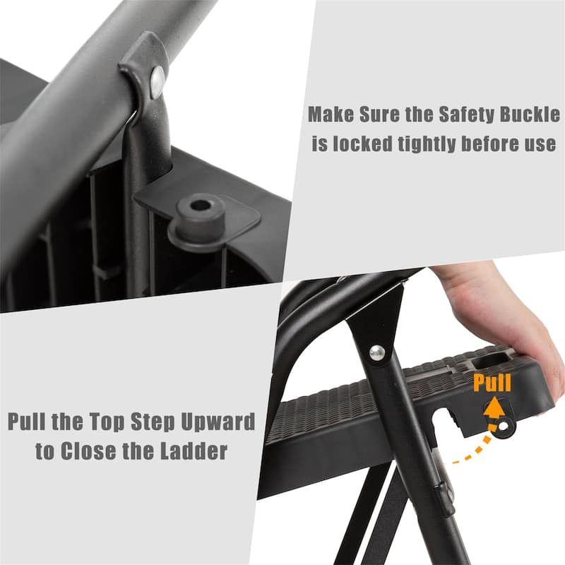 3 Step Ladder with Handrails Folding Step Stool