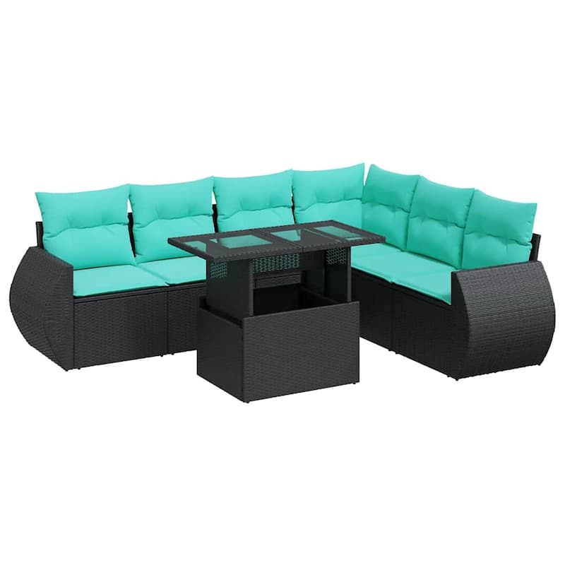 vidaXL 7 Piece Patio Sofa Set with Cushions Black/Brown/Gray Poly Rattan - 24.4 x 24.4 x 27.2