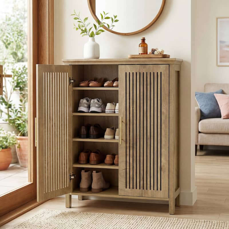 24 Pair Shoe Storage Cabinet With Door And Adjustable Shelves - 5-TIER