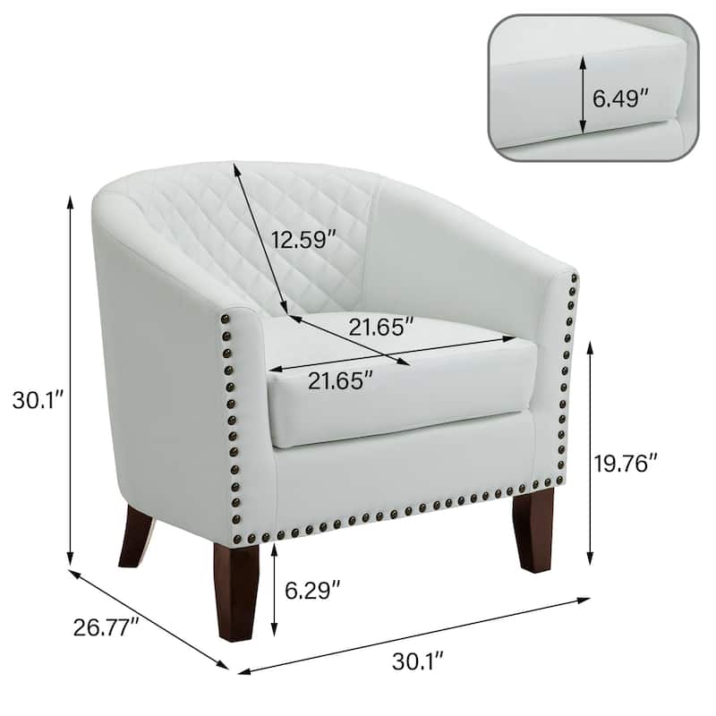 Modern Leather Nailheads Trim Barrel Accent Chairs with Wood Legs