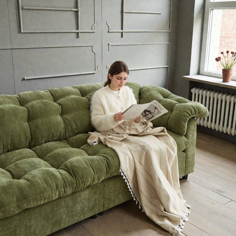 94.8" Chenille Deep Seat Sofa, Modern Cloud-Like Upholstered 3-Seater Couch for Living Room, Bedroom, Office & Apartments