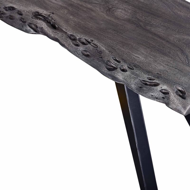 60 Inch Modern Dining Bench, Acacia Wood Table, Live Edge, Iron Legs, Gray, Black - Black+ Gray