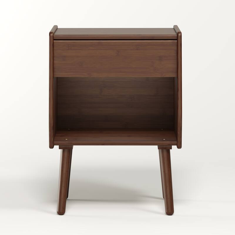 Nightstand With Drawer And Open Compartment, Solid Wood Legs