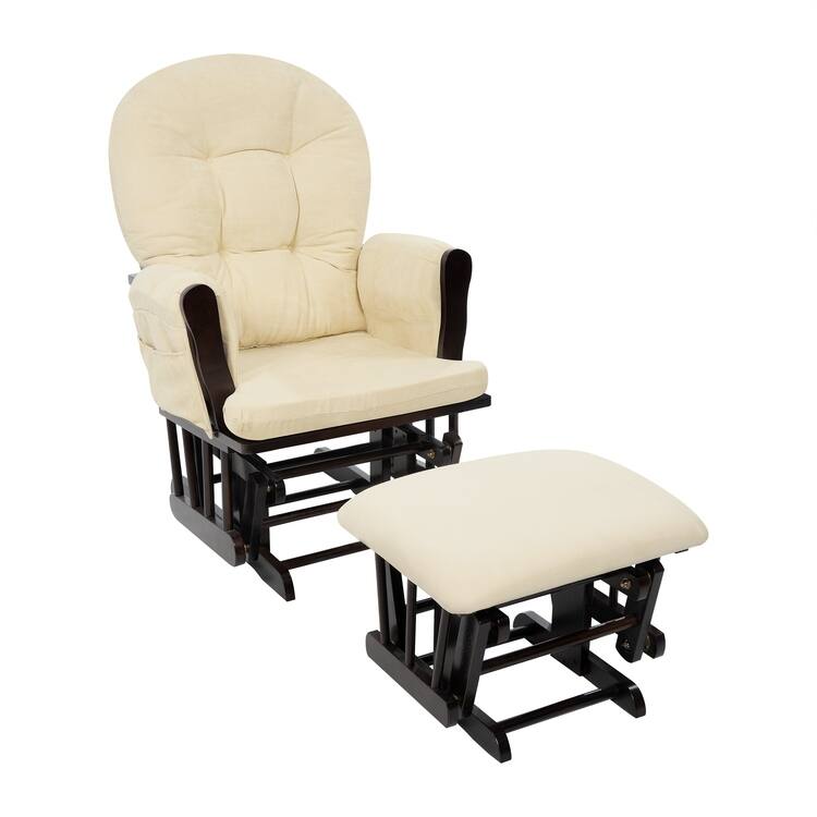 Nursery Glider and Ottoman Set - Reclining Rocker Chair with Padded Back, Armrests, and Cushions